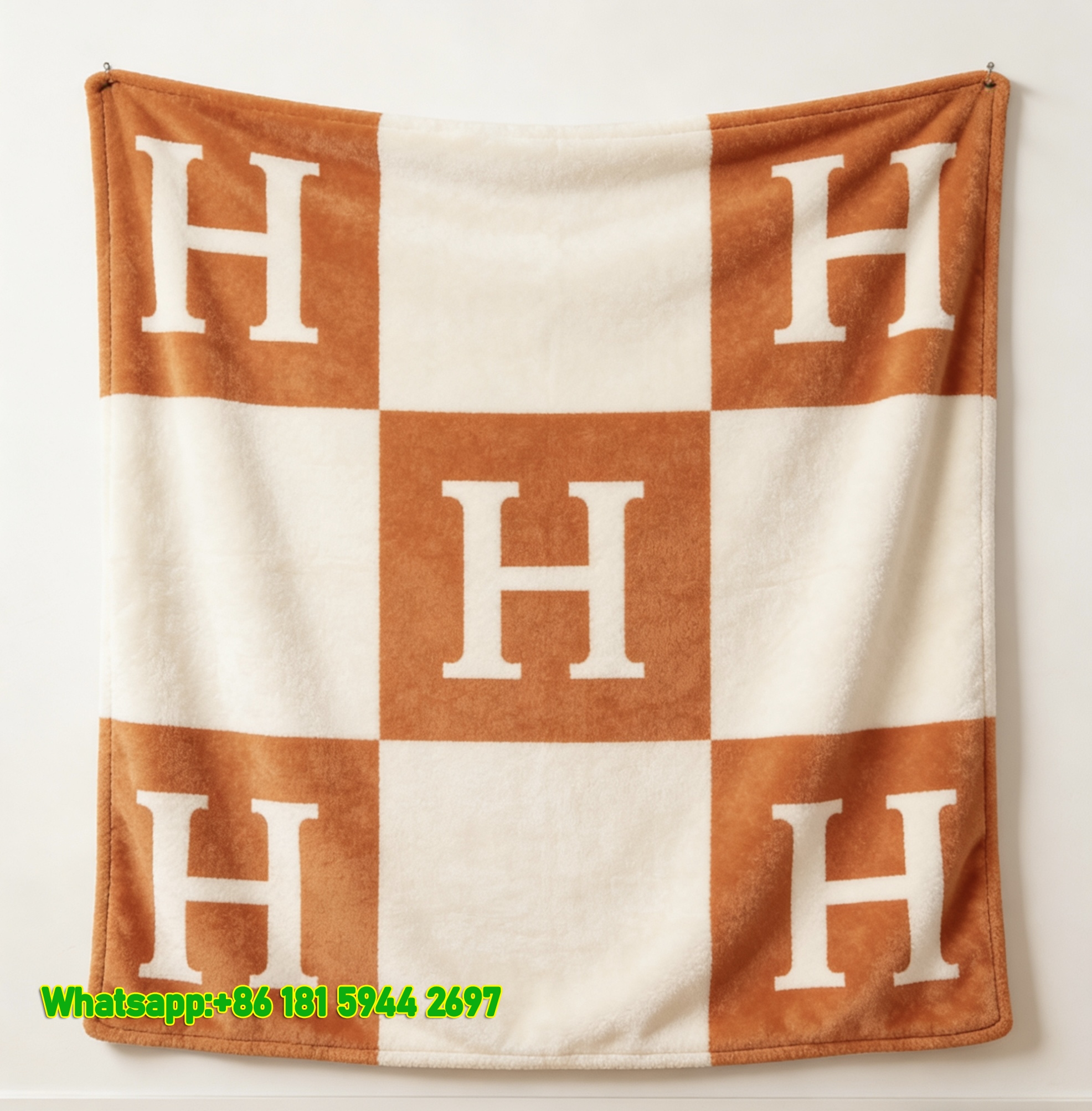 Luxury Hermès H Checkerboard Flannel Throw Blanket IMG_5114